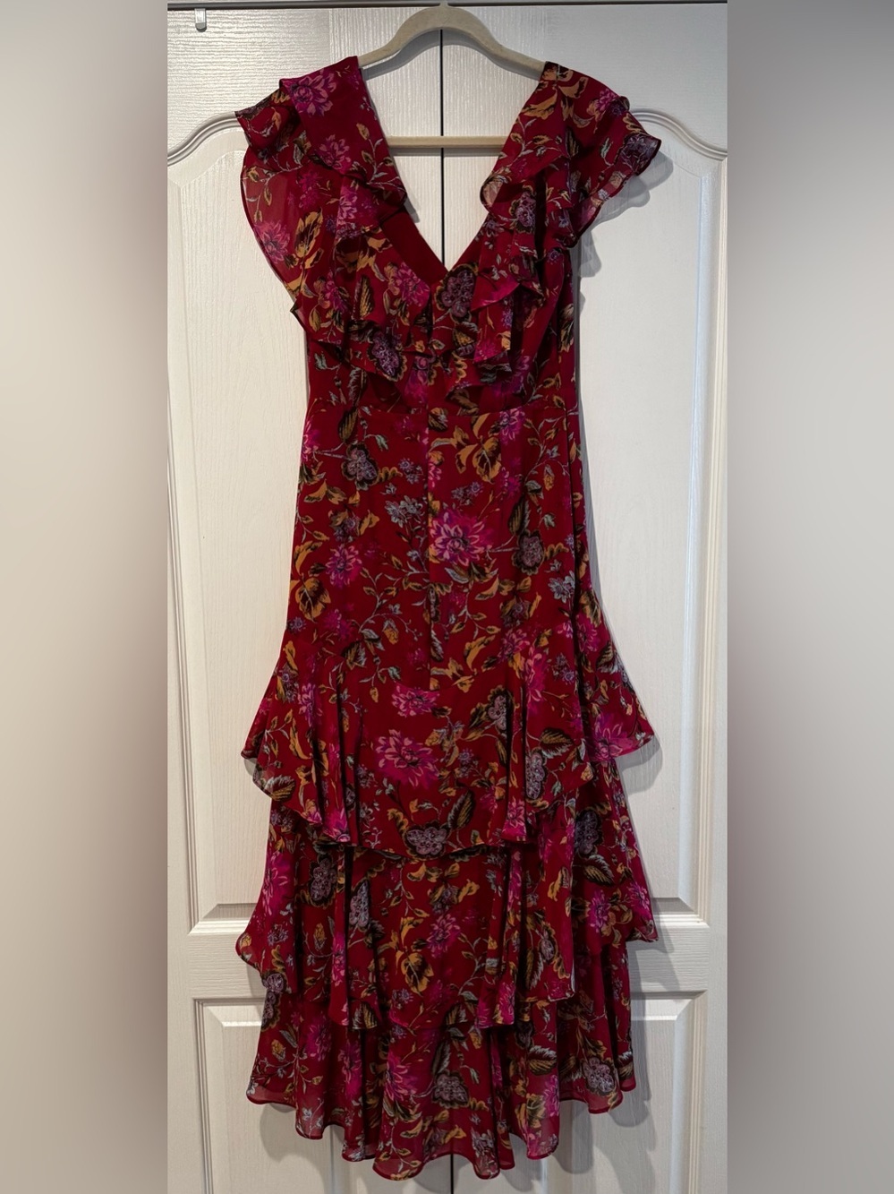Wayf Pink-Red Floral Ruffle-Tier Maxi Dress - Picture 3 of 5